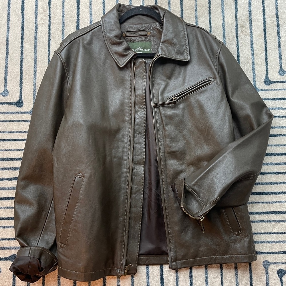 Vintage oversized Eddie Bauer leather jacket Espresso L